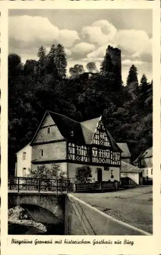 Ak Grenzau Höhr Grenzhausen im Westerwald, Burgruine, historisches Gasthaus zur Burg