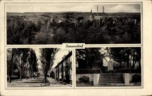 Ak Braunsdorf Braunsbedra im Saalekreis, Gesamtansicht, Hindenburgstraße, Kriegerdenkmal