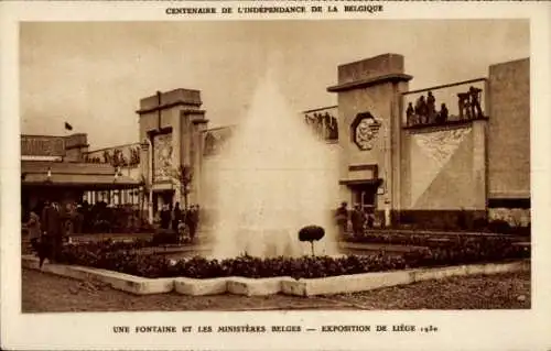 Ak Liège Lüttich Wallonien, Weltausstellung 1930, Fontaine, Belgische Ministerien