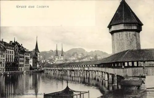 Ak Luzern Stadt Schweiz, Brücke, Wasserturm
