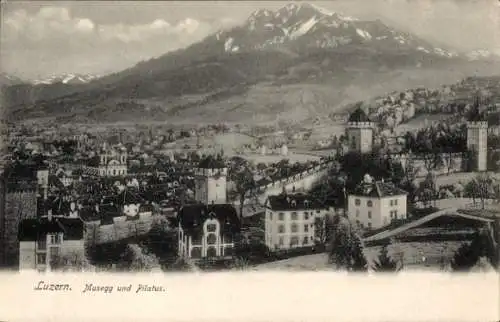 Ak Luzern Stadt Schweiz, Gesamtansicht, Musegg, Pilatus