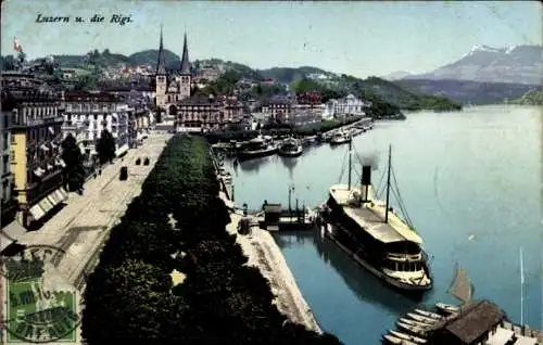 Ak Luzern Stadt Schweiz, Rigi, Hafen, Dampfer
