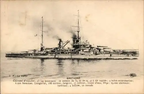 Ak Französisches Kriegsschiff Bretagne