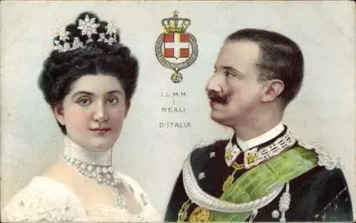 Litho König Viktor Emanuel III. von Italien mit Ehefrau Elena von Montenegro