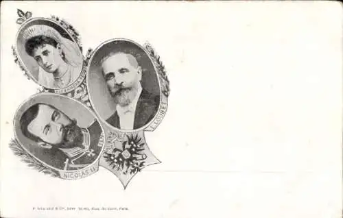 Ak Nikolaus II., Alix von Hessen-Darmstadt, Präsident Emile Loubet