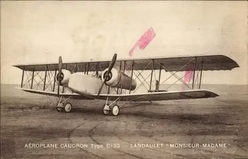 Ak Französisches Militärflugzeug, Aéroplane Caudron Type C 33, Landaulet Monsieur-Madame