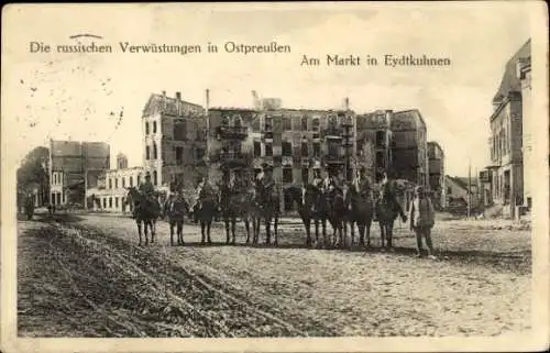 Ak Tschernyschewskoje Eydtkuhnen Eydtkau Ostpreußen, russische Verwüstungen am Markt