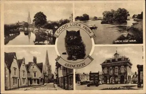 Ak Abingdon on Thames Oxfordshire England, East Saint Helen's Street, County Hall, Schleuse, Wehr