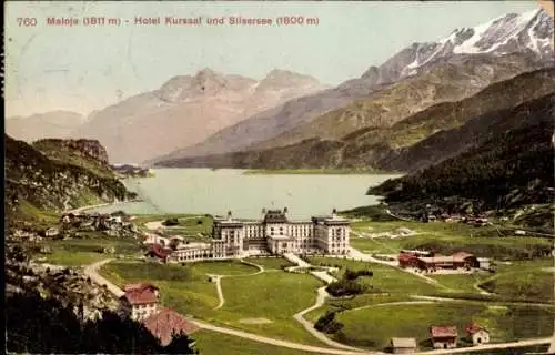 Ak Bâle Basel Stadt Schweiz, Maloja, Hotel Kursaal und Silsersee