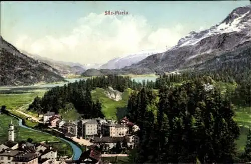 Ak Sils Maria Sils im Engadin Kt. Graubünden, Ort mit Umgebung