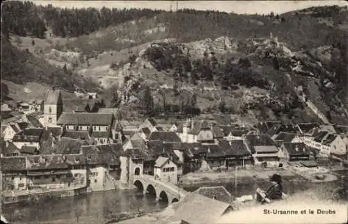 Ak Saint-Ursanne Kanton Jura, Stichwort der Stadt und des Doubs