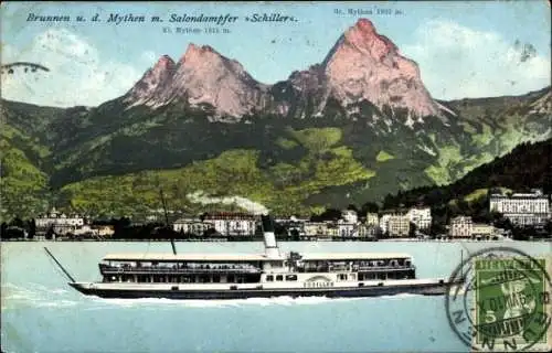 Ak Brunnen Kt Schwyz, Mythen, Salondampfer Schiller