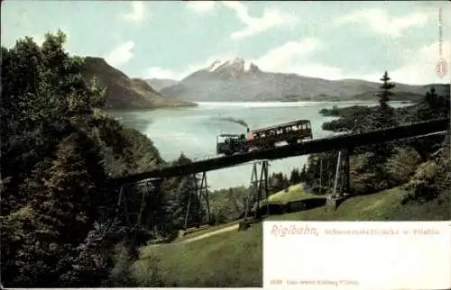 Ak Kanton Schwyz, Rigibahn, Schnurrtobelbrücke u. Pilatus