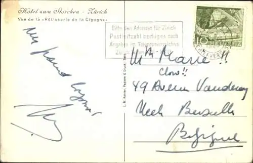 Ak Zürich Stadt Schweiz, Hotel zum Storchen, Speisesaal