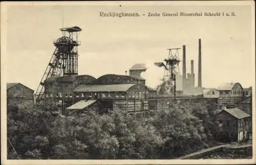 Ak Recklinghausen im Ruhrgebiet, Zeche General Blumenthal, Schacht I und II