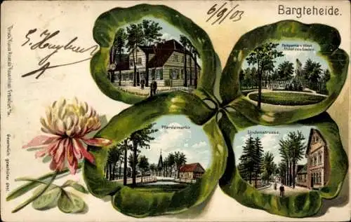 Präge Kleeblatt Litho Bargteheide im Kreis Stormarn, Hotel C. Aug. Freuck, Pferdemarkt, Lindenstraße