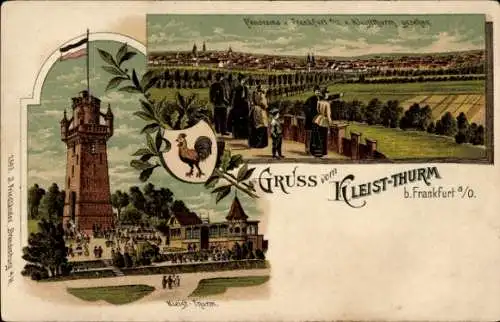 Litho Frankfurt an der Oder, Kleistturm, Gesamtansicht, Wappen