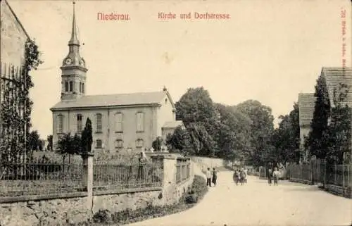 Ak Niederau in Sachsen, Kirche, Dorfstraße