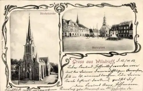 Ak Wilsdruff in Sachsen, Marktplatz, Nicolaikirche
