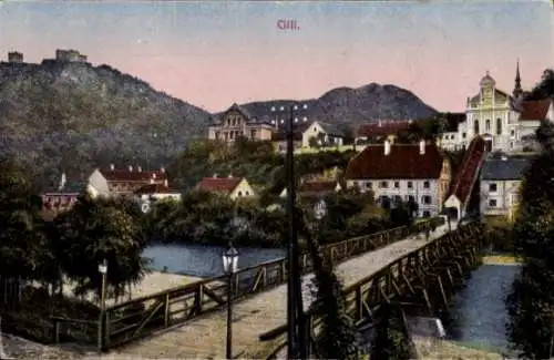 Ak Celje Cilli Slowenien, Brücke zur Stadt