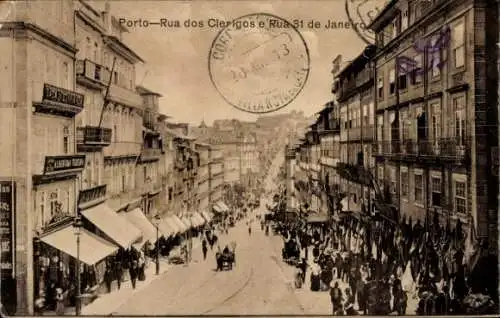 Ak Porto Portugal, Rua dos Clerigos e Rua 31 de Janeiro