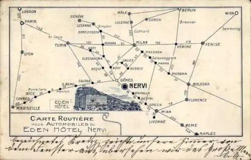 Ak Nervi Genova Genua Liguria, Lageplan, Eden Hotel