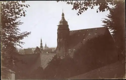 Foto Ak Pirna an der Elbe, Teilansicht mit Marienkirche, Rathausturm
