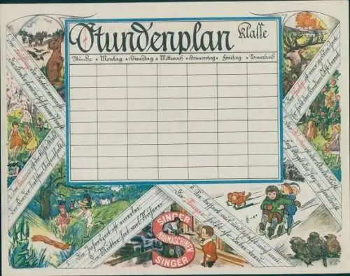 Stundenplan Singer Nähmaschinenfabrik, Wittenberge, Jahreszeiten, Ein-Mal-Eins um 1920