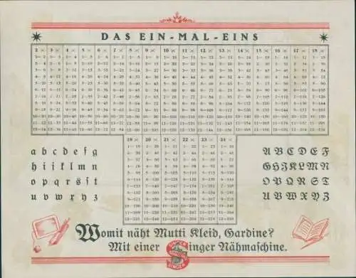 Stundenplan Singer Nähmaschinenfabrik, Wittenberge, Jahreszeiten, Ein-Mal-Eins um 1920