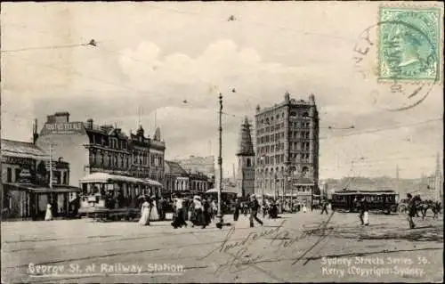 Ak Sydney Australien, George Street, Bahnhof