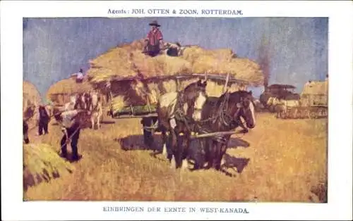 Ak Einbringen der Ernte in West-Kanada, Fuhrwerk, Heuernte