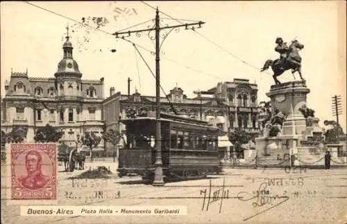 Ak Buenos Aires Argentinien, Plaza Italia, Monumento Garibaldi