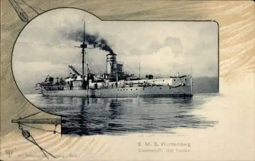 Passepartout Ak Deutsches Kriegsschiff, SMS Württemberg, Linienschiff, Kaiserliche Marine