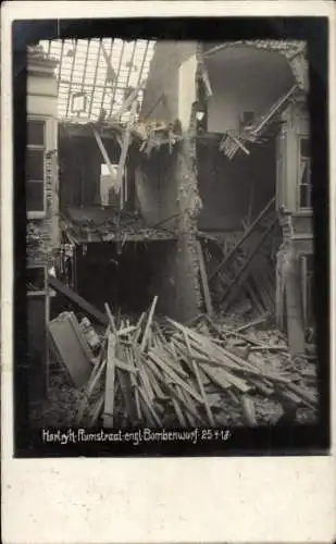 Foto Ak Kortrijk Courtrai Westflandern, Rumstraat, Ruine, englischer Bombenabwurf 25.4.1918