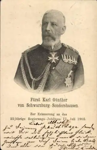 Ak Fürst Karl Günther von Schwarzburg Sondershausen, 25-jähriges Regierungsjubiläum 1905