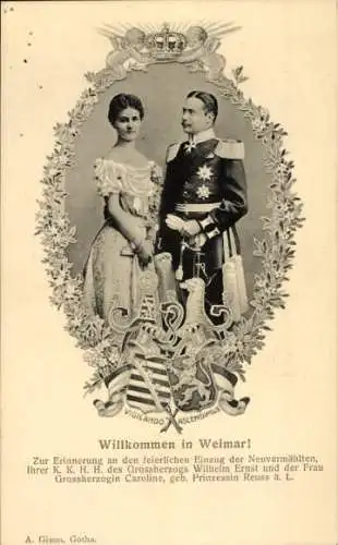 Ak Großherzog Wilhelm Ernst von Sachsen Weimar Eisenach, Prinzessin Caroline Reuss ä.L., Wappen