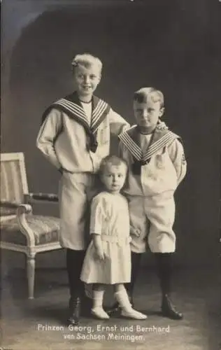 Ak Prinzen Georg, Ernst und Bernhard von Sachsen Meiningen, Kinderportrait, Matrosenanzüge