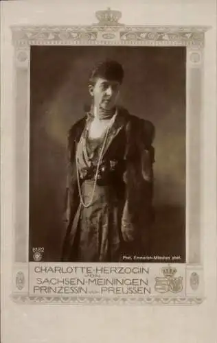 Passepartout Ak Herzogin Charlotte von Sachsen Meiningen, Prinzessin von Preußen, NPG 6182