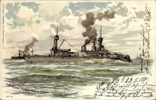 Litho Deutsches Kriegsschiff, S.M. Panzer Kurfürst Friedrich Wilhelm, Kaiserliche Marine