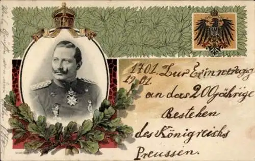 Ak Kaiser Wilhelm II., Portrait in Uniform, Wappen, Eichenzweig