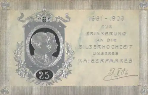 Präge Ak Kaiser Wilhelm II., Kaiserin Auguste Viktoria, Silberhochzeit 1906