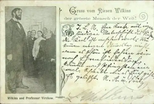 Ak Riese Wilkin, größter Mensch der Welt, Professor Virchow