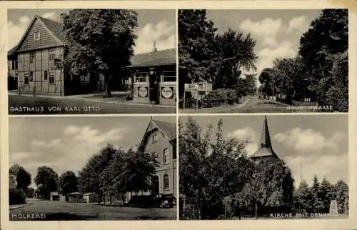 Ak Bleckenstedt Salzgitter, Gasthaus Karl Otte, Tankstelle, Hauptstraße, Molkerei, Kirche, Denkmal