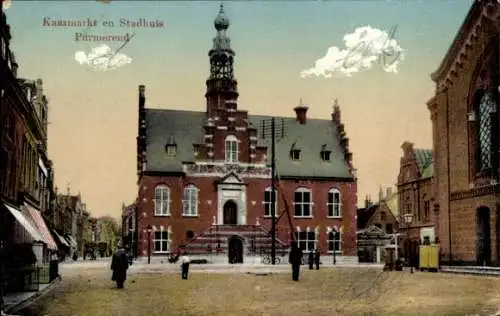 Ak Purmerend Nordholland Niederlande, Käsemarkt und Rathaus