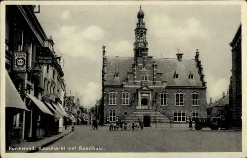 Ak Purmerend Nordholland Niederlande, Käsemarkt mit Rathaus