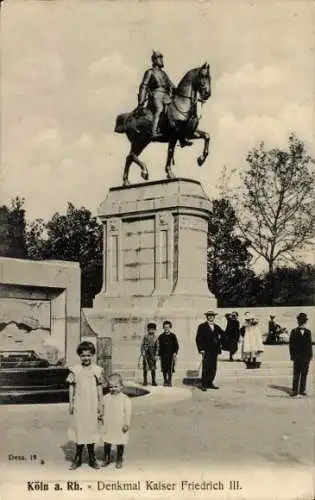 Ak Köln am Rhein, Denkmal Kaiser Friedrich III, Reiterstandbild, Männer, Kinder