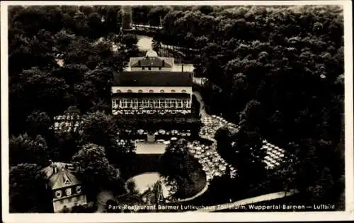 Ak Barmen Wuppertal, Park-Restaurant, Luftkurhaus, Tölleturm, Luftbild