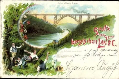 Litho Solingen im Bergischen Land, Müngstener Brücke, Kaiser Wilhelm Brücke