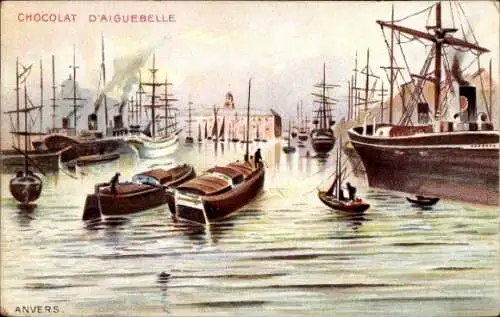 Künstler Ak Antwerpen Flandern, Port, Hafen, Werbung, Chocolat d'Aiguebelle