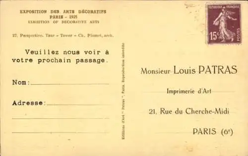 Ak Internationale Ausstellung für dekorative Kunst, Paris 1925, Perspektivtour